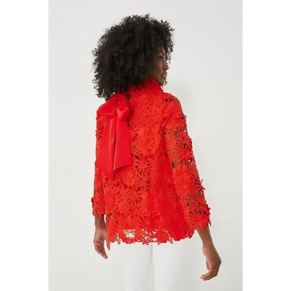 TUCKERNUCK Red Guipure Lace Faye Blouse Size XS NWT Retail $248 Tuckernuck - Picture 2 of 8